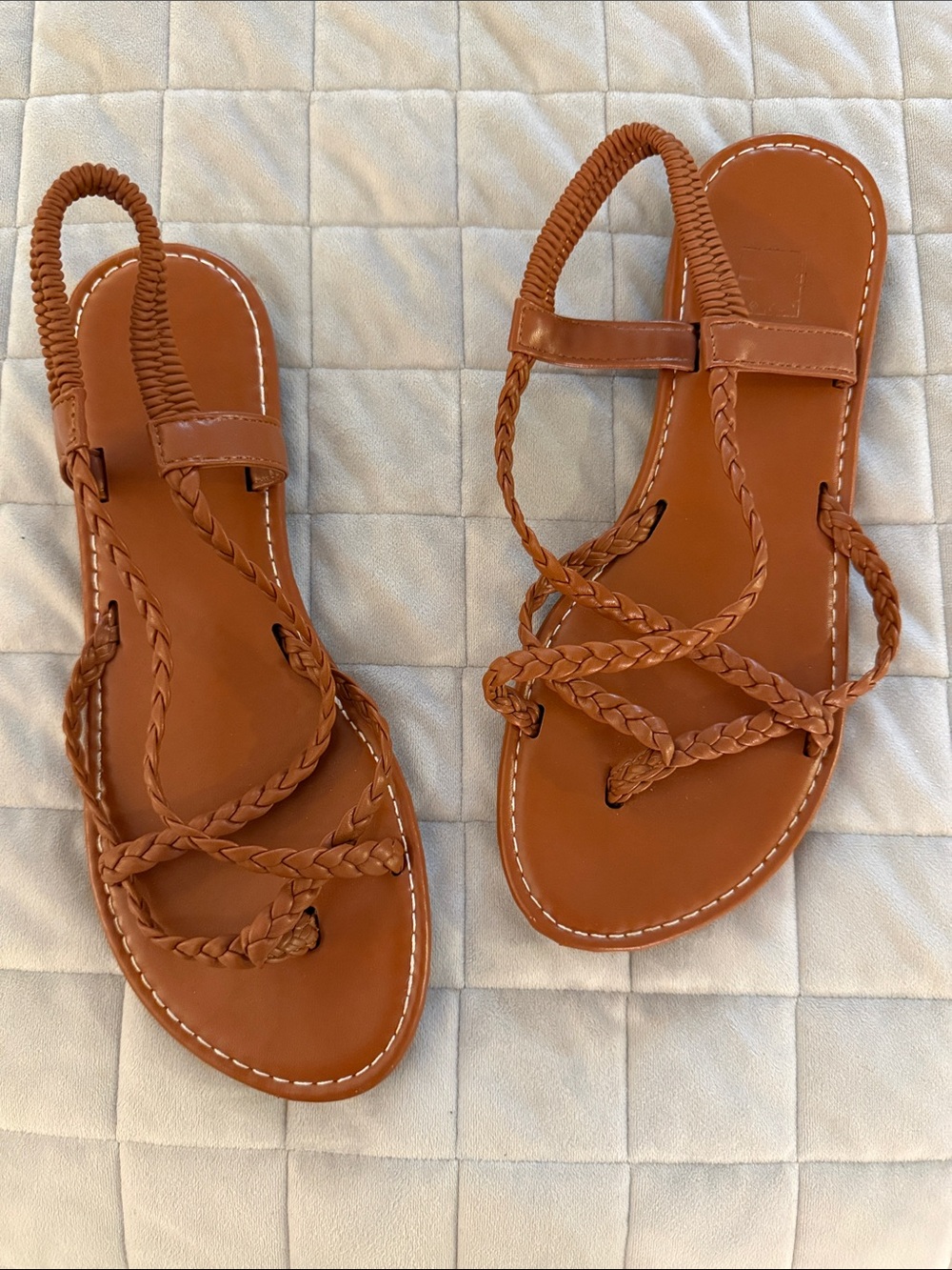 SHEIN Brown Braided Strappy Flat Sandals